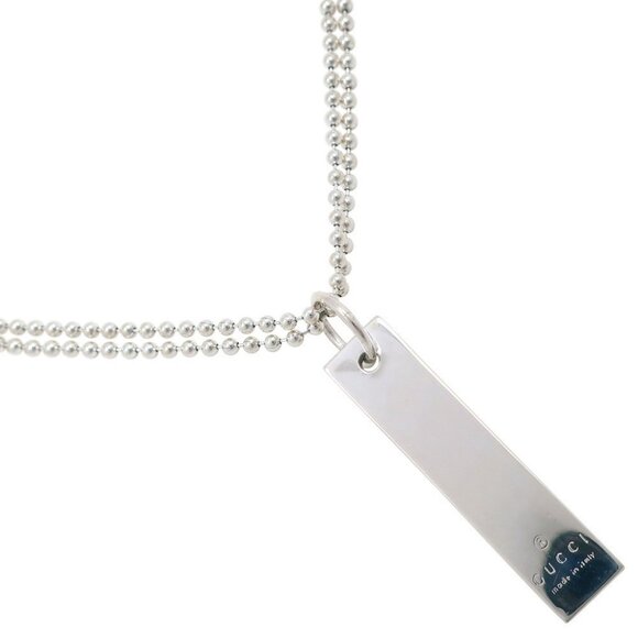 GUCCI Logo bar Necklace Double ball Chain Silver925 22.3g unisex - Picture 1 of 6